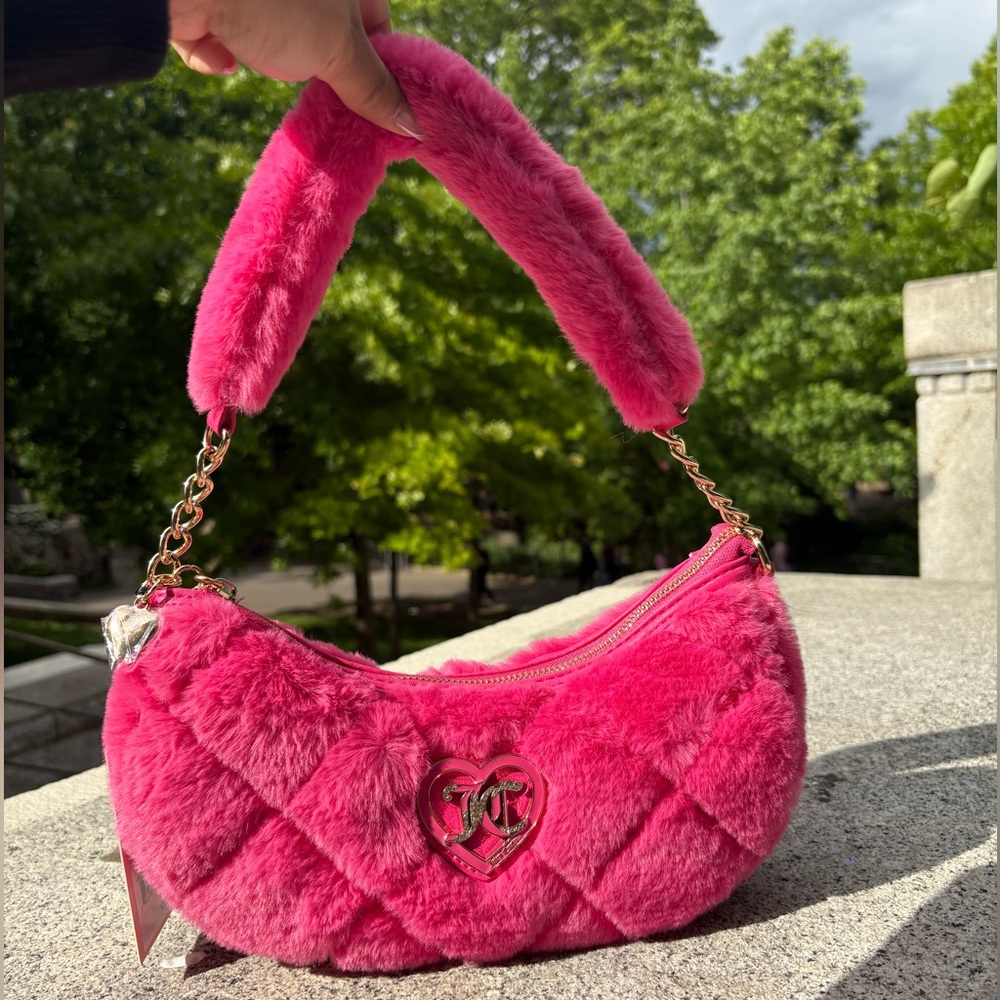 JUICY COUTURE Pink Faux Fur Shoulder Bag